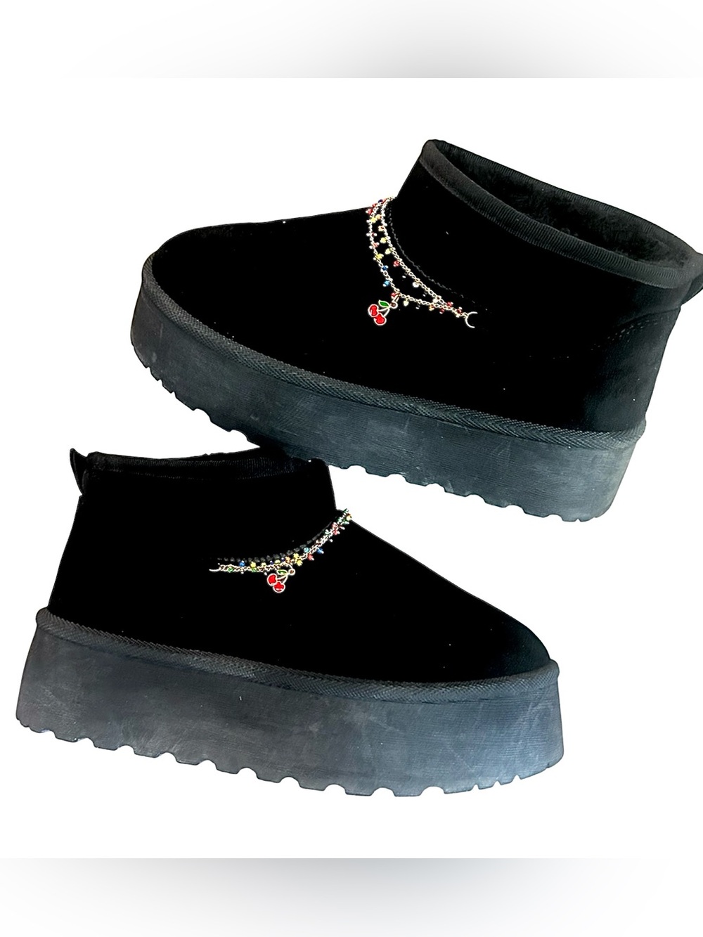 Black Platform Ankle Boot with Charm Detail - Women